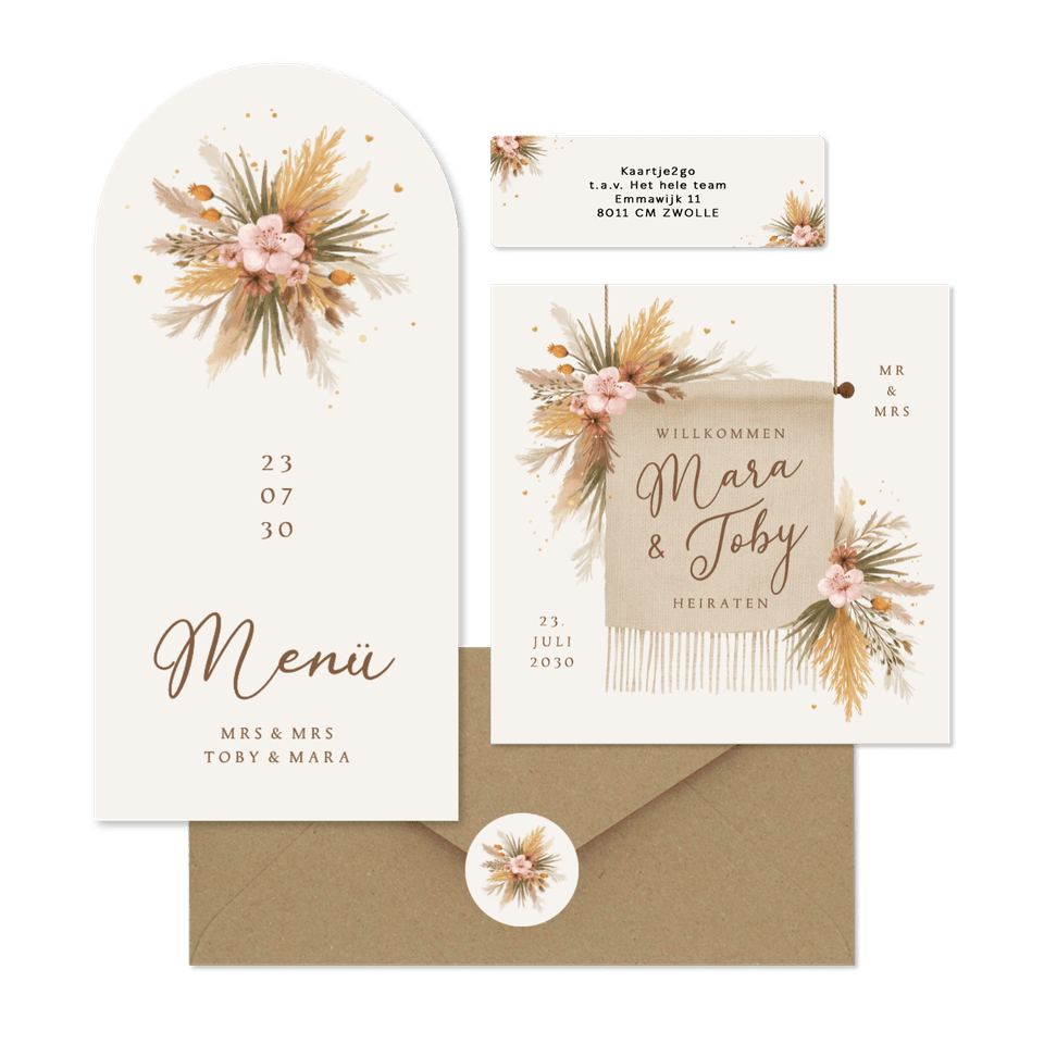 Hochzeit - Boho Blumenstrauß mit Gräsern und Blüten