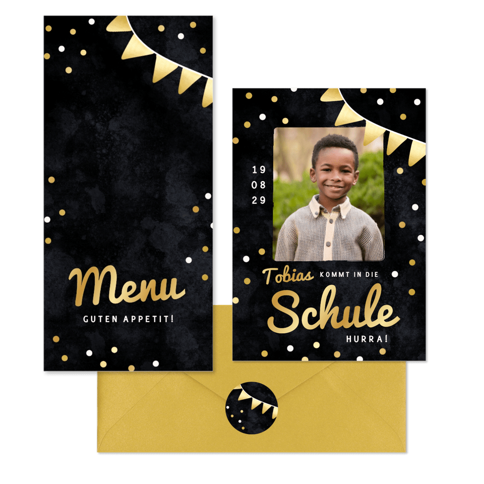 Wimpel und Konfetti gold auf schwarz RO
