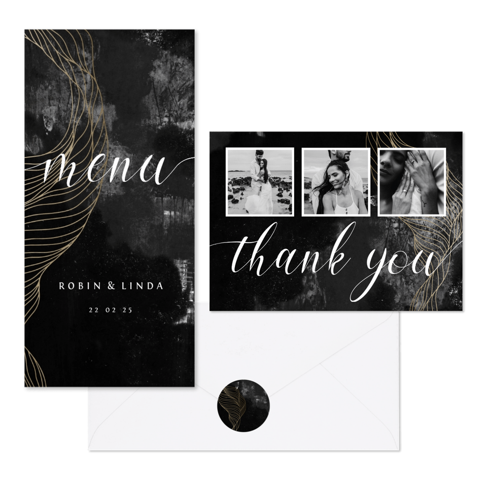 Hochzeitskartenset industriell mit Gold