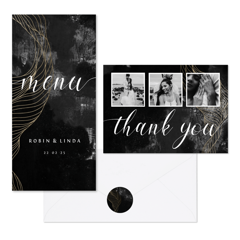 Hochzeitskartenset industriell mit Gold