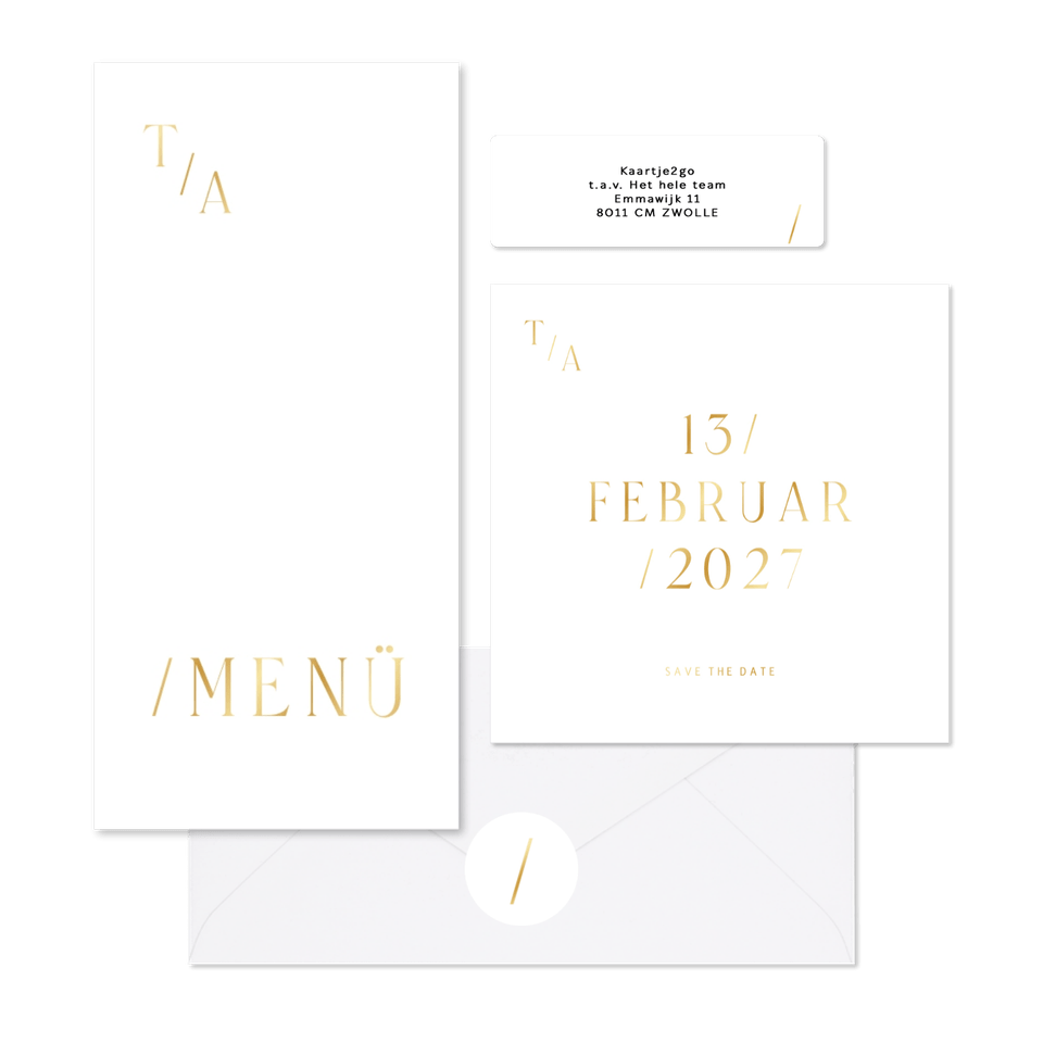 Hochzeitskartenset minimalistisch Goldschrift