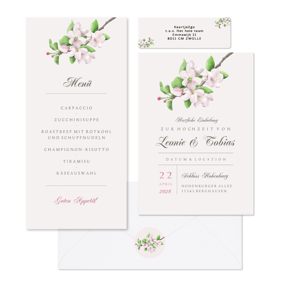Hochzeitskartenset natürliche Apfelblüten