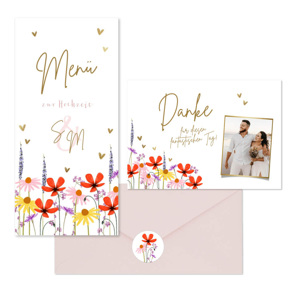 Hochzeitskartenset bunte Blumenwiese