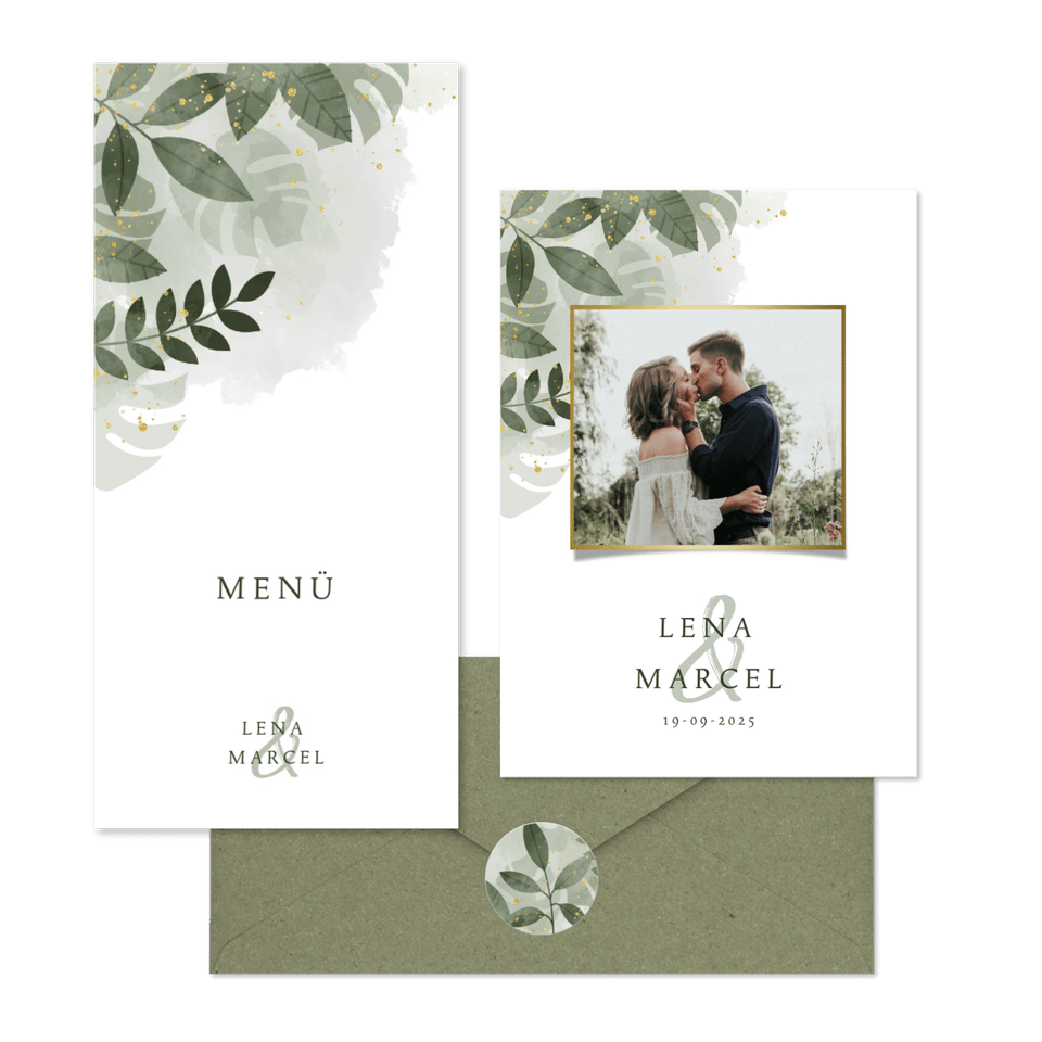 Hochzeitskartenset grüne Zweige in Wasserfarbe