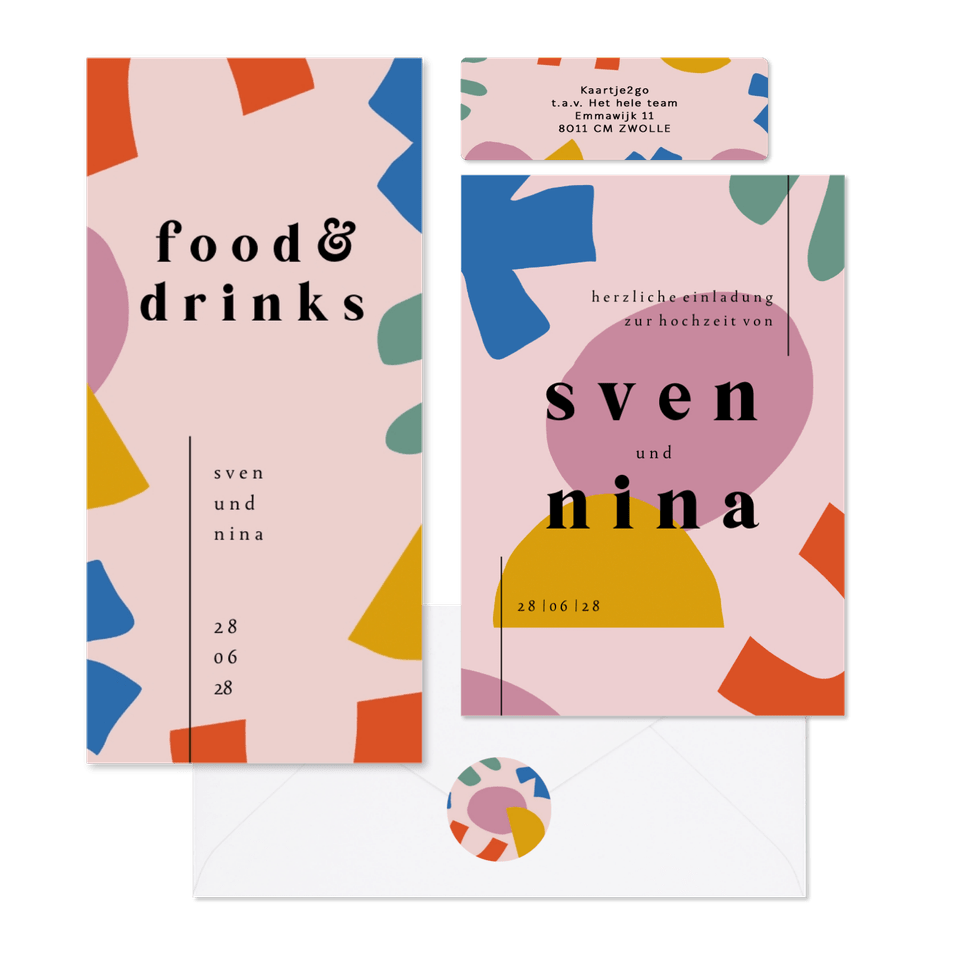 Hochzeitskartenset Modern Art in bunt