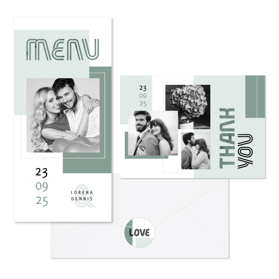 Hochzeitskartenset grafisches Design in Grün