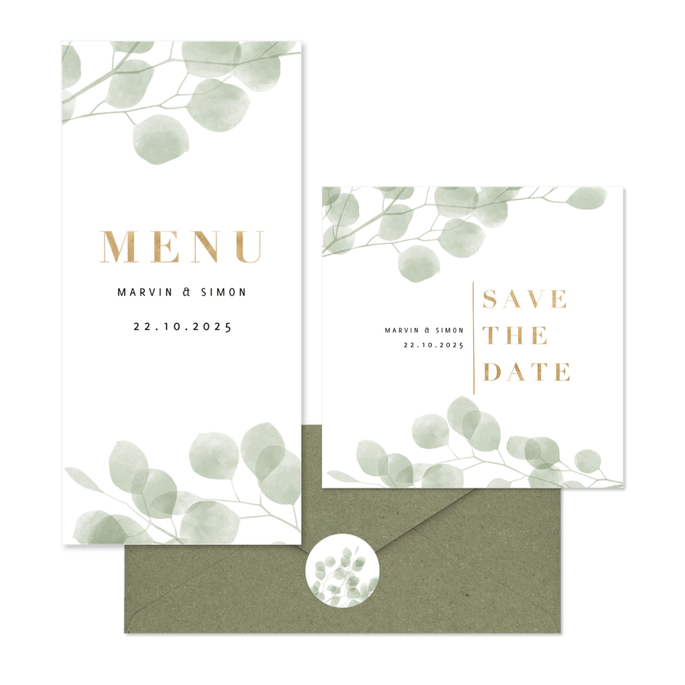 Hochzeitskartenset stilvoller Eukalyptus