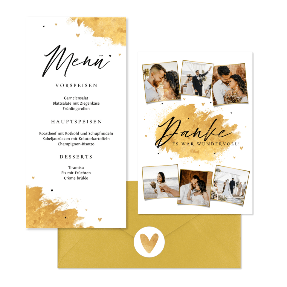 Hochzeitskartenset Pinselstrich Goldlook