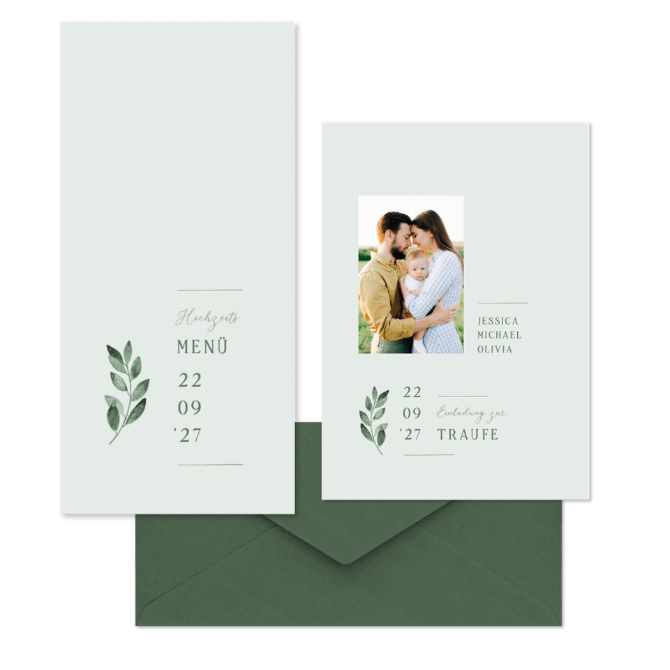 Hochzeitskartenset einfacher grüner Zweig