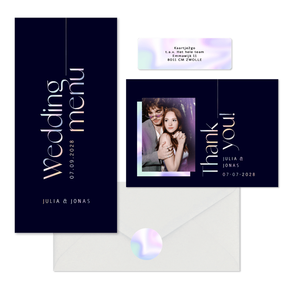 Hochzeitskarten modernes Set mit Holo-Schrift & Mr. & Mrs.