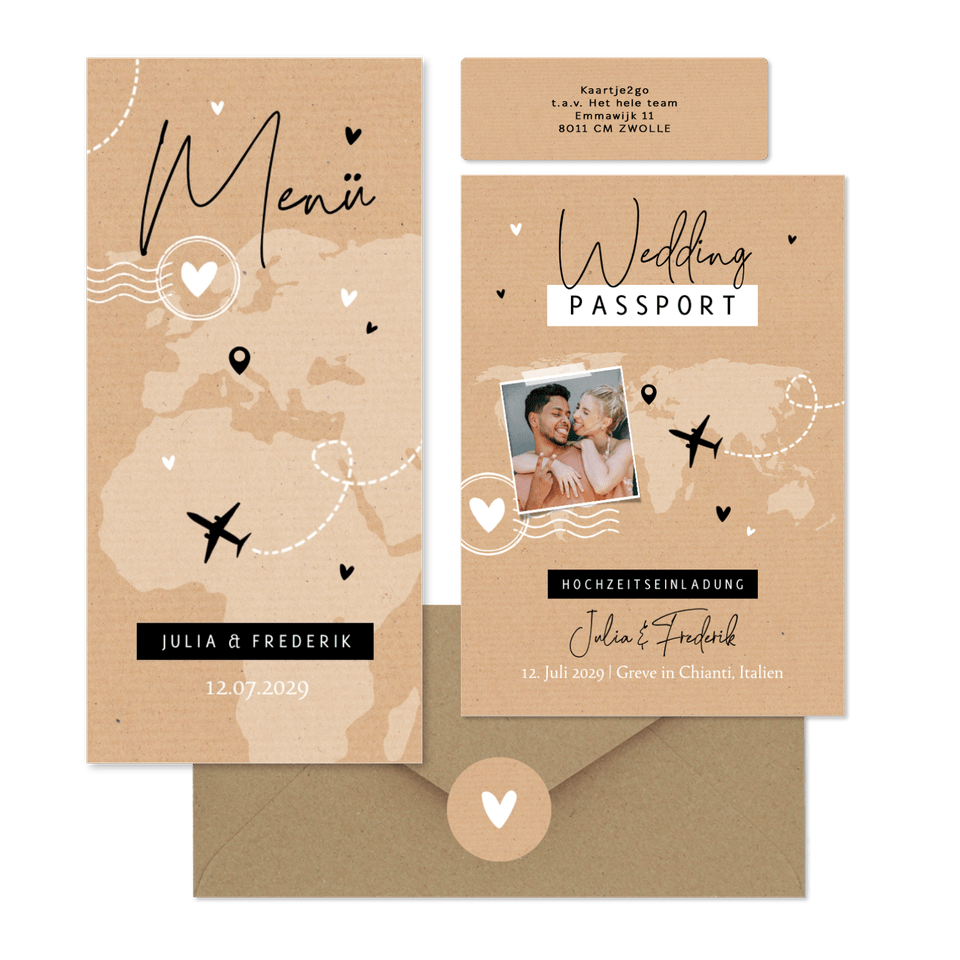 Hochzeitskartenset als Wedding Passport mit Landkarte
