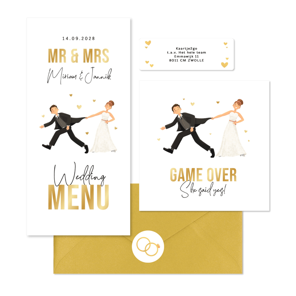 Hochzeitskartenset lustige Illustration 'Game over'