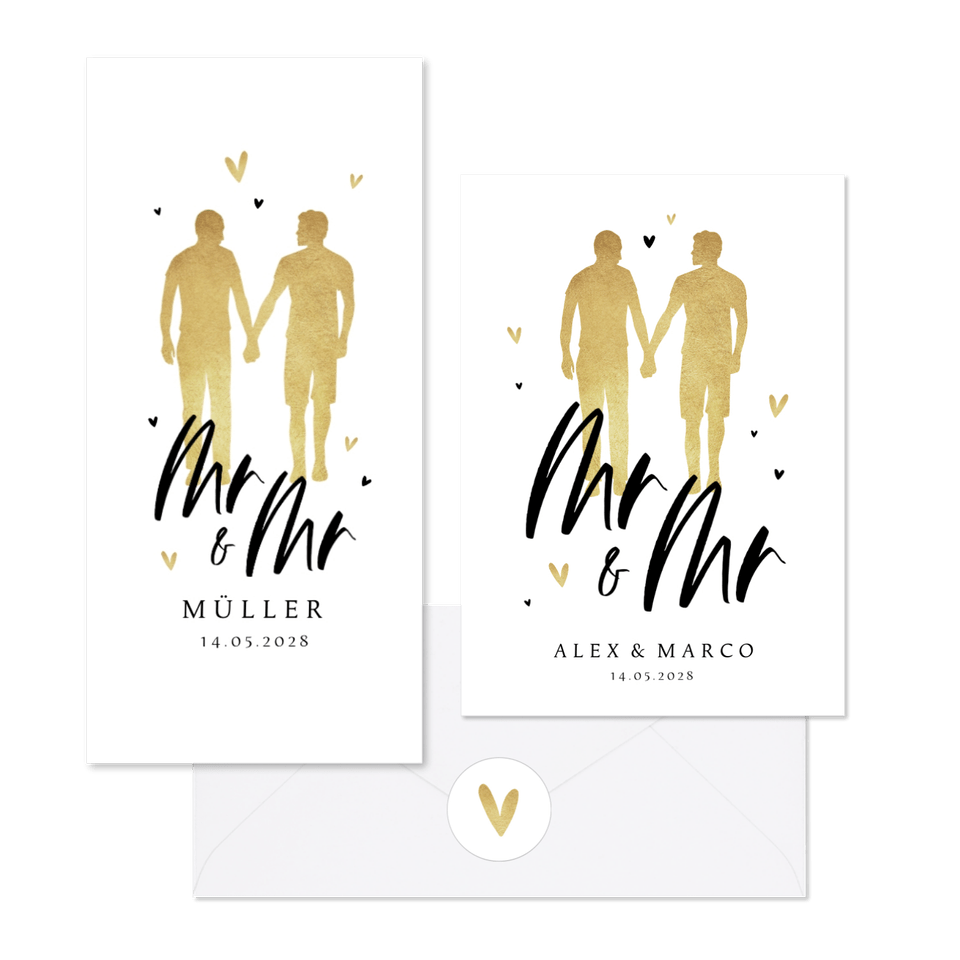Hochzeitskartenset Mr&Mr Silhouette in Gold