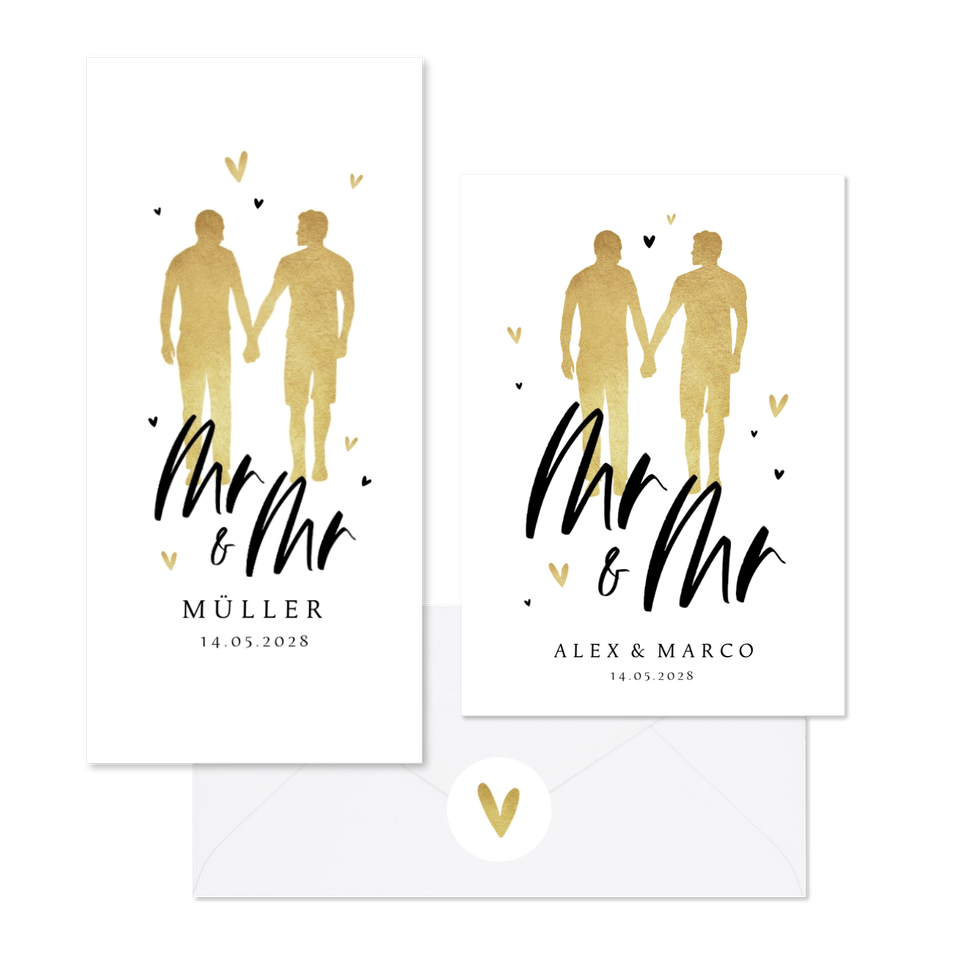 Hochzeitskartenset Mr&Mr Silhouette in Gold