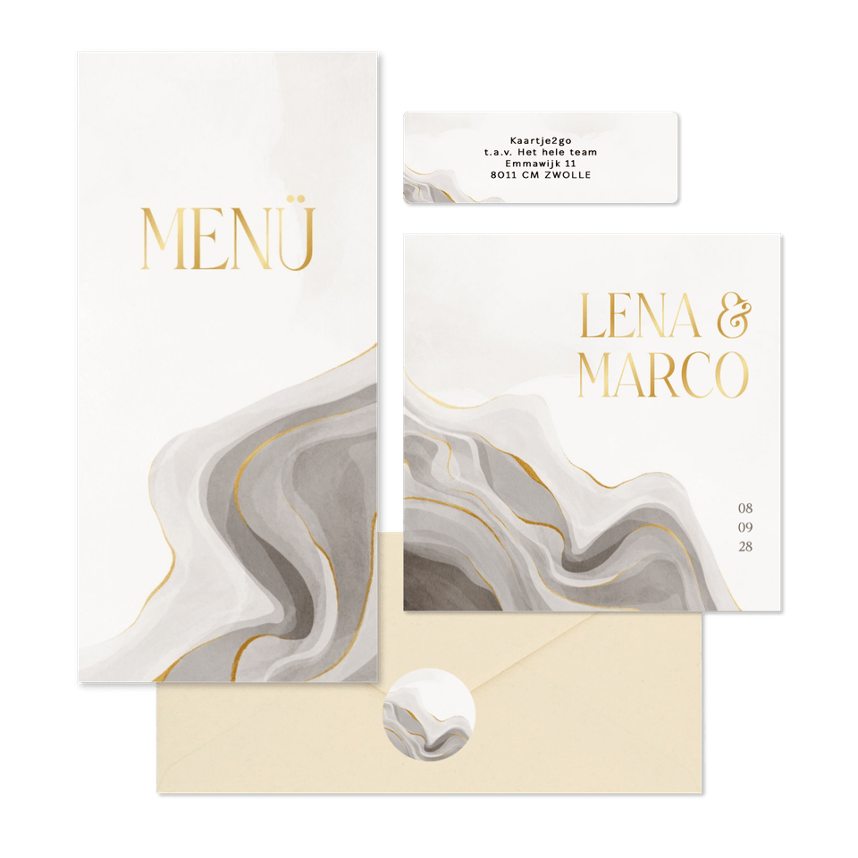 Hochzeitskartenset grauer Marmor mit Gold