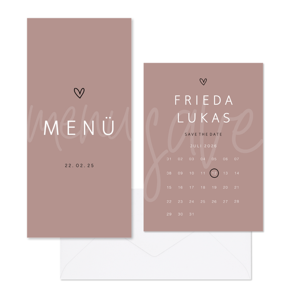 Hochzeitskartenset minimalistisch Altrosa