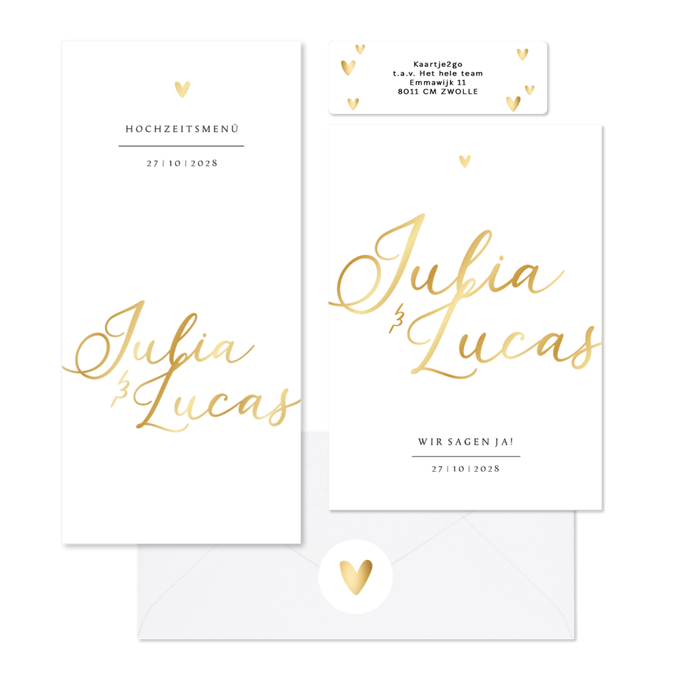 Hochzeitskartenset einfach Namen in Gold