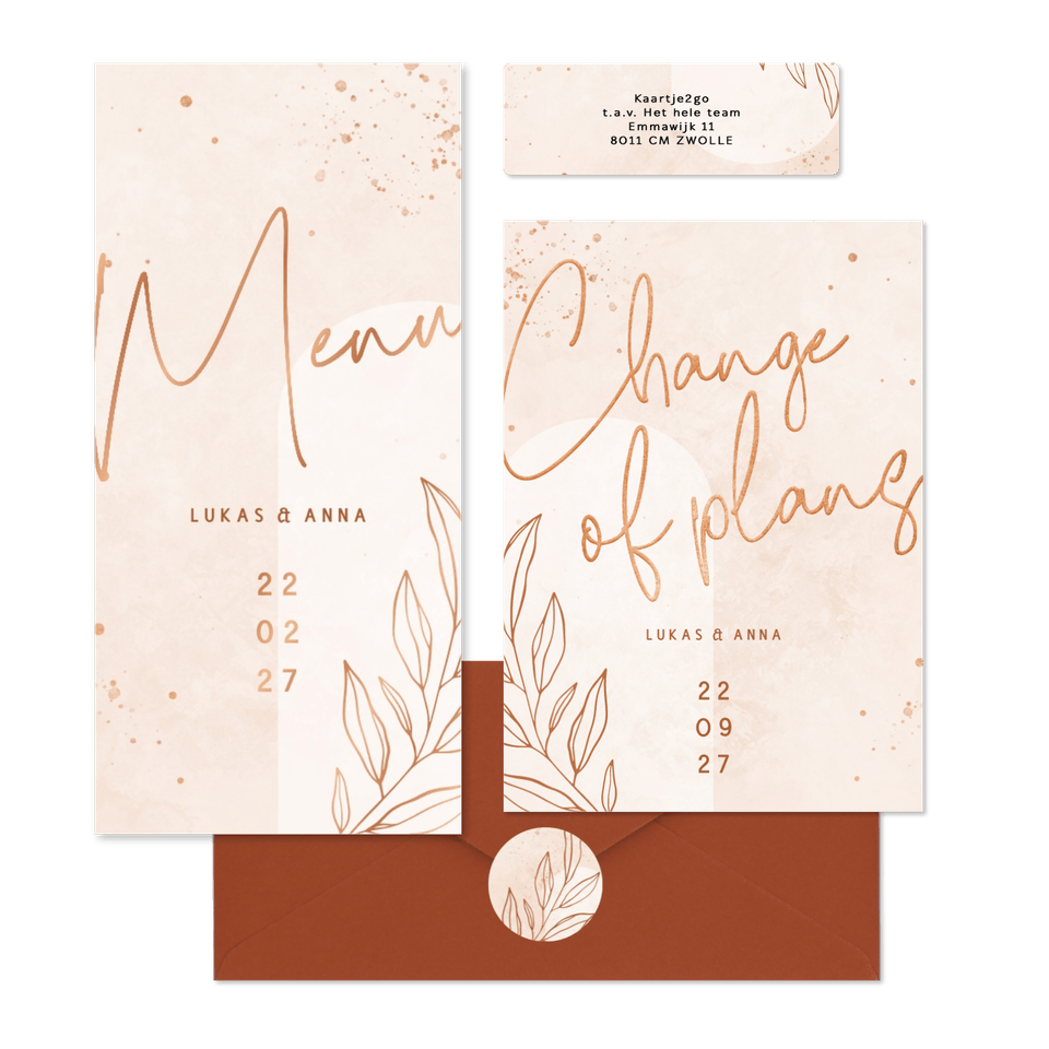 Hochzeitskartenset filigraner Zweig auf Rosé