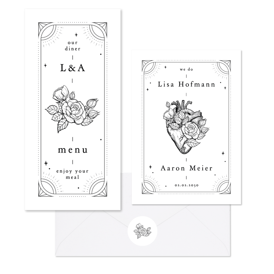 Hochzeit - Tattoo Linienzeichnung schwarz und weiß 