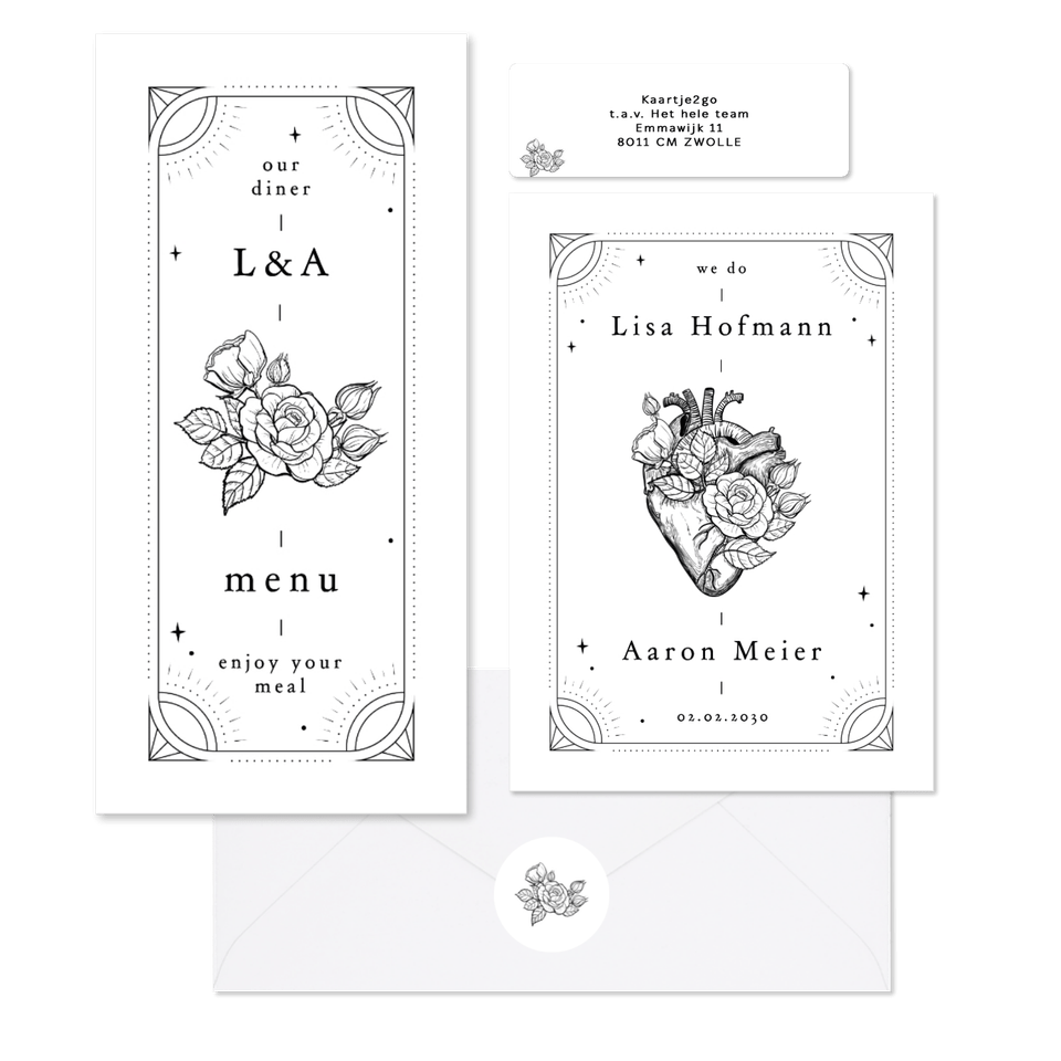 Hochzeit - Tattoo Linienzeichnung schwarz und weiß 