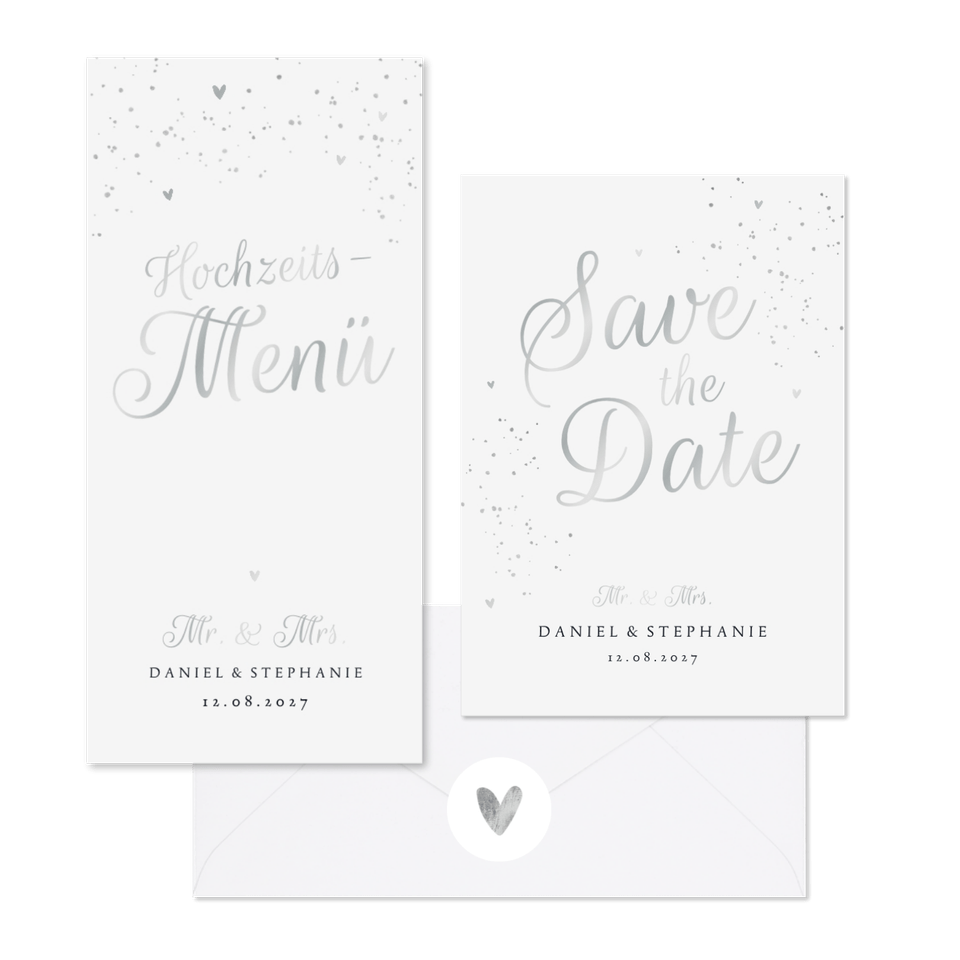 Hochzeitskartenset Silberschrift