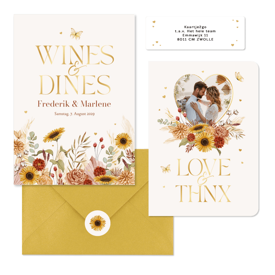 Hochzeitskartenset Blumen & Gräser mit Goldschrift