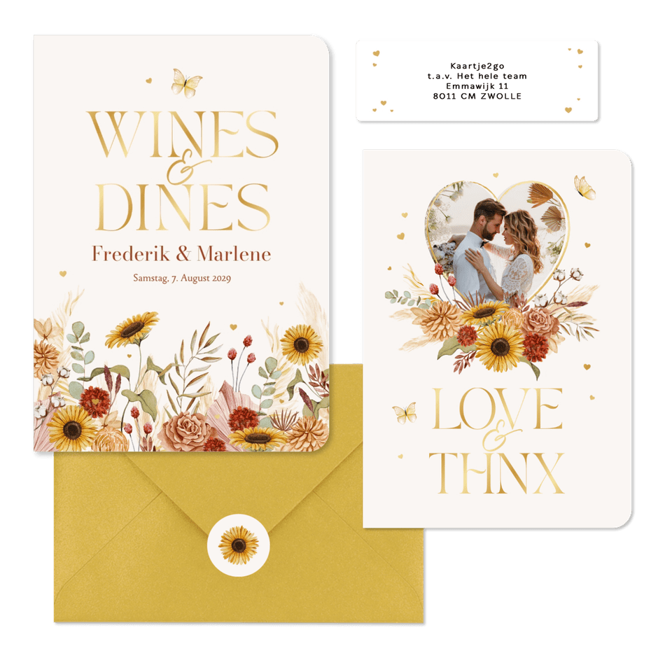 Hochzeitskartenset Blumen & Gräser mit Goldschrift