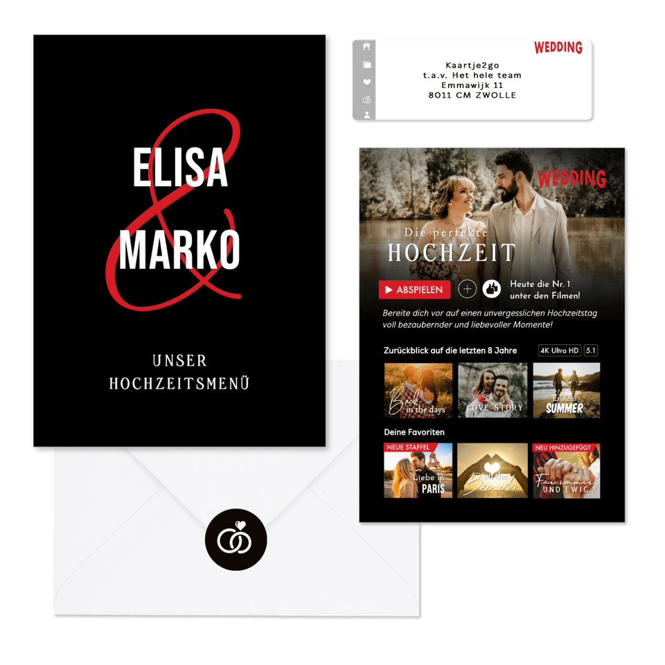 Hochzeitskarten im Streamingdienst-Look
