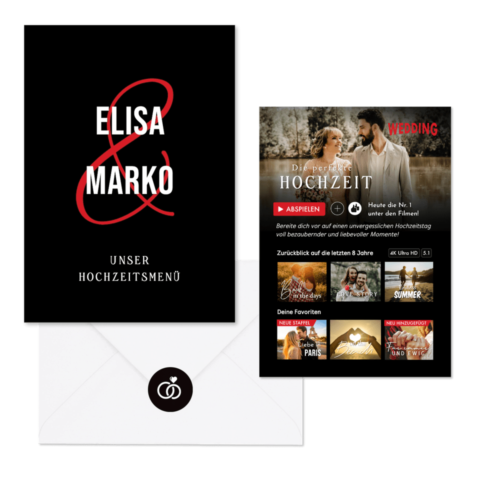 Hochzeitskarten im Streamingdienst-Look