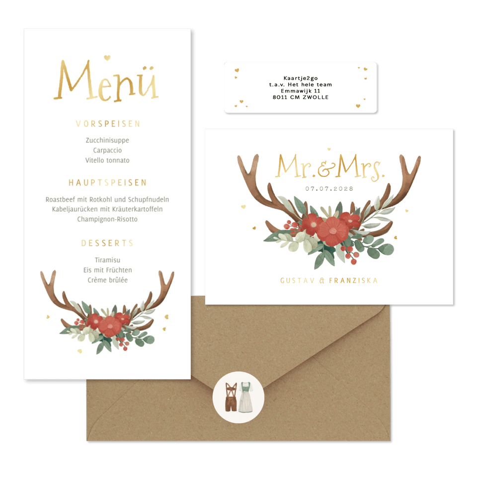 Hochzeitskartenset Blumen & Geweih