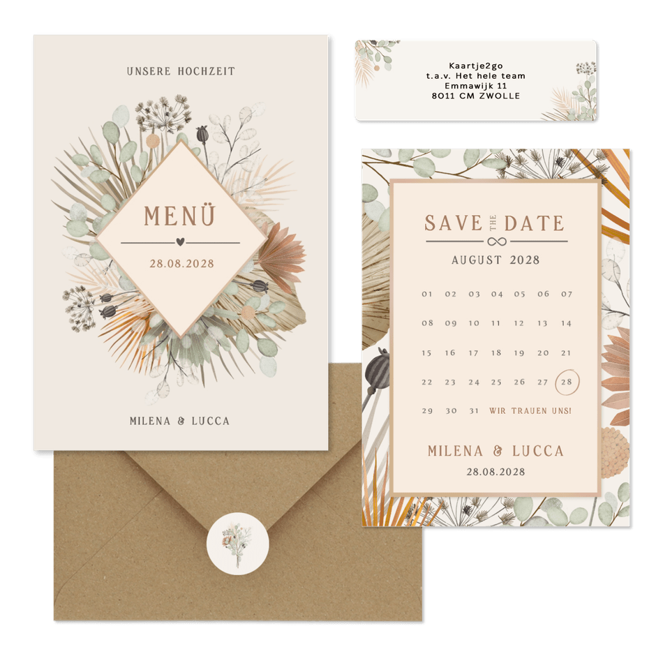 Hochzeitskartenset Trockenblumen und Gräser