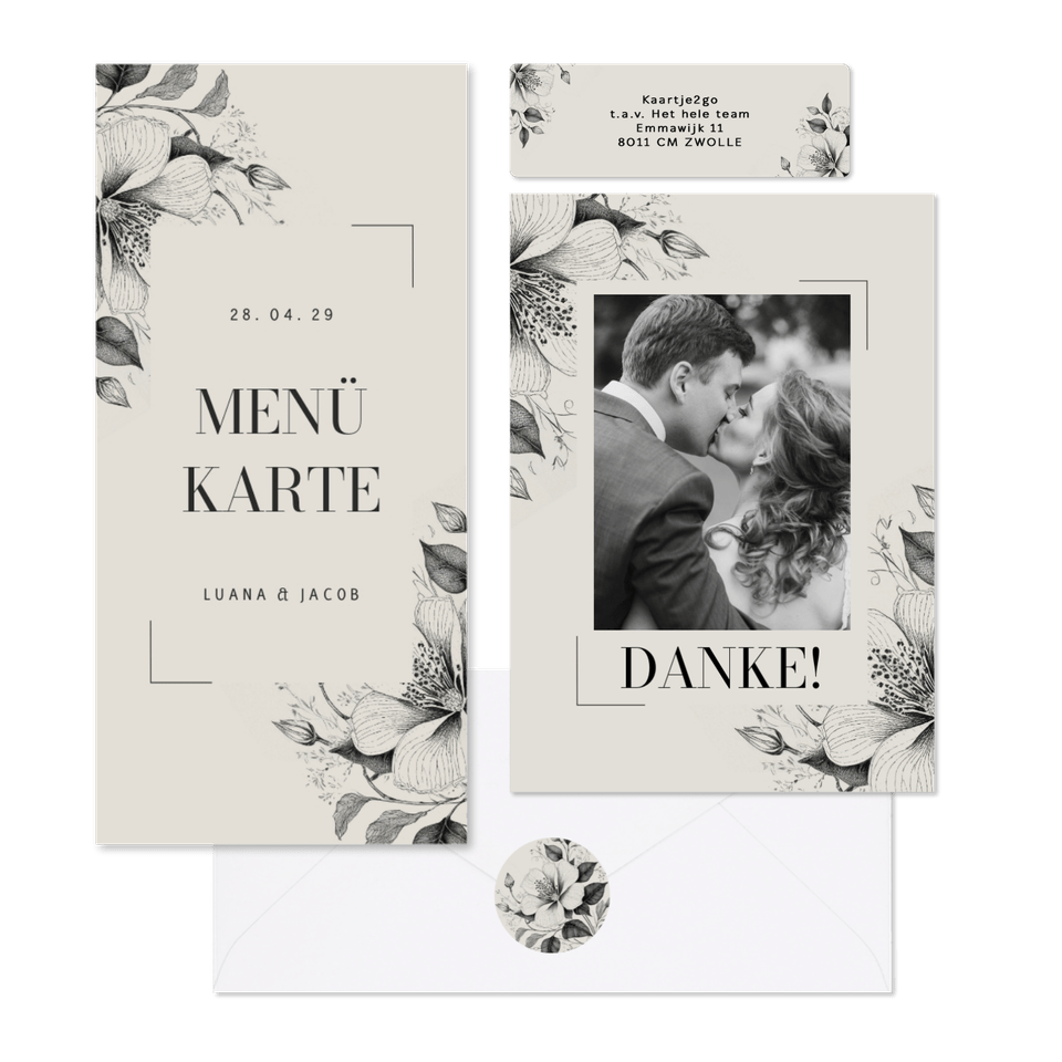 Hochzeit - Vintage Blumen Kohlezeichnung 2