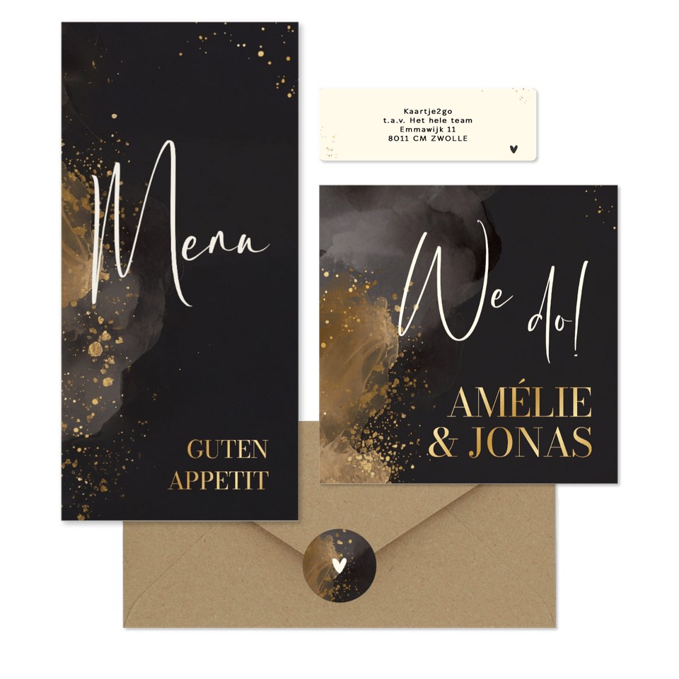 Hochzeit - Grau Aquarell mit Goldklecksen