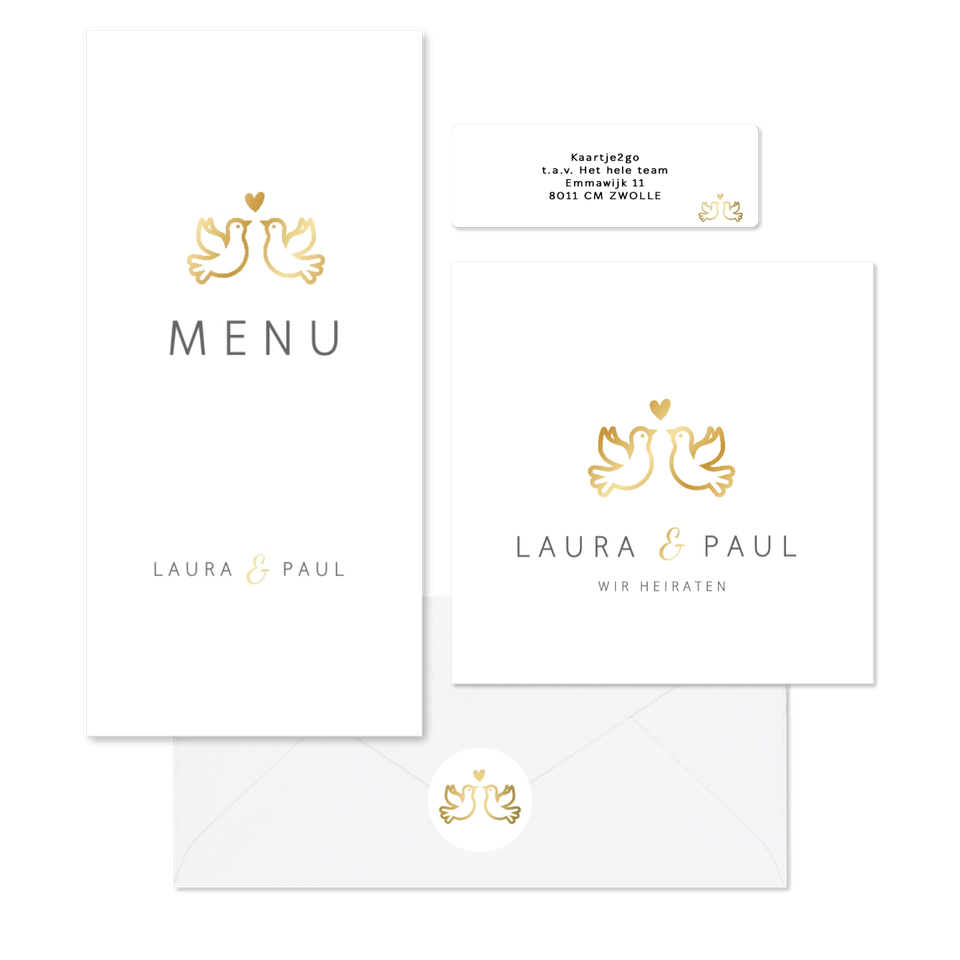 Hochzeitskarten mit goldenen Turteltauben