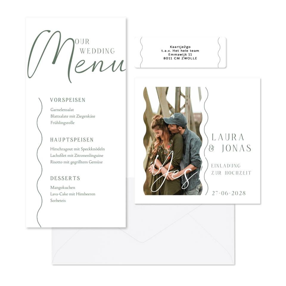 Hochzeitskartenset schlicht mit Wellenstreifen