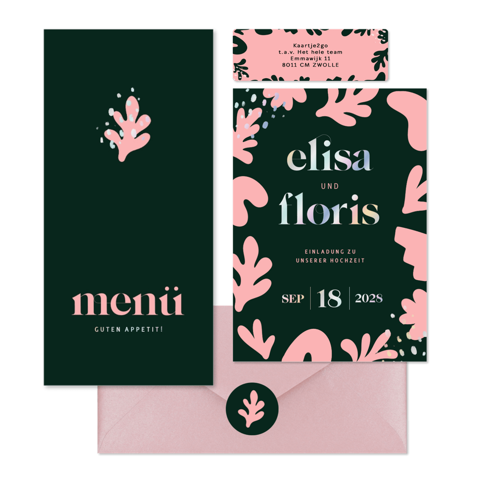 Hochzeitskartenset mit abstrakten rosa Blumen