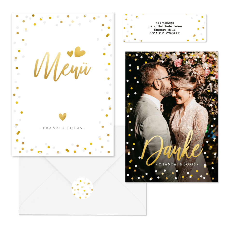Hochzeitskartenset Goldkonfetti & Lettering