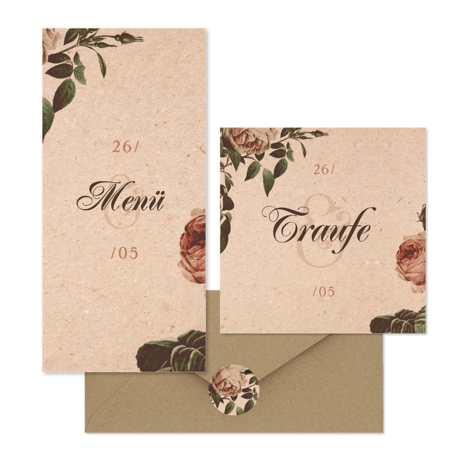 Hochzeitskartenset Vintage Rosen auf Papierstruktur