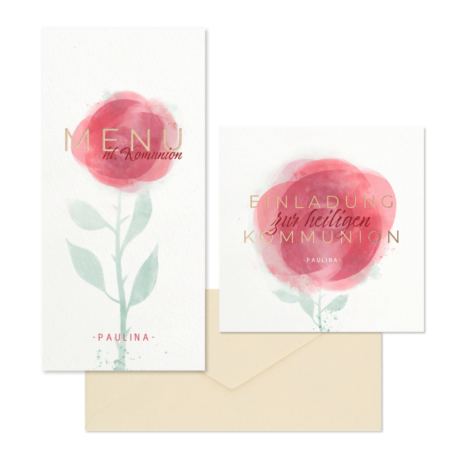 Kommunion - Aquarell Rosenmotiv