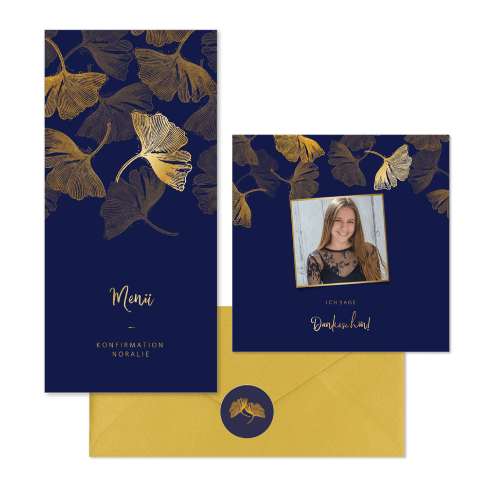 Konfirmation - Gingkoblatt blau