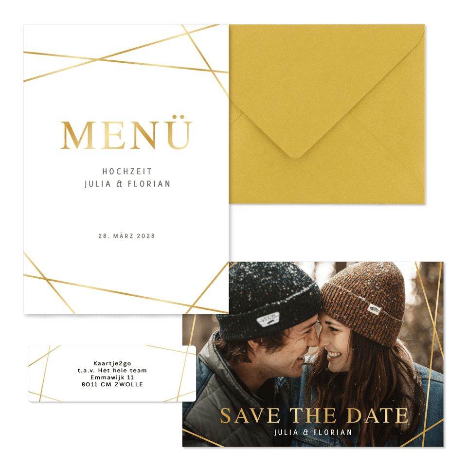 Hochzeitskartenset goldene grafische Linien