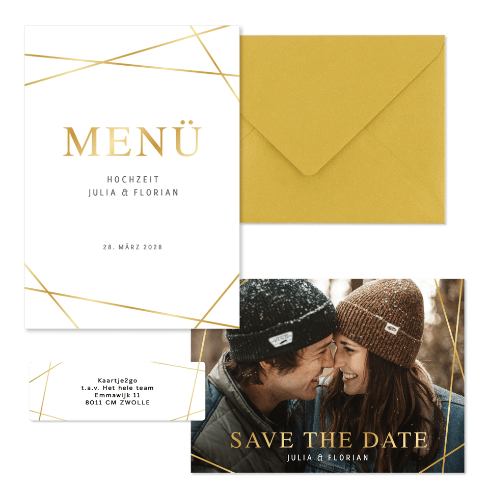 Hochzeitskartenset goldene grafische Linien