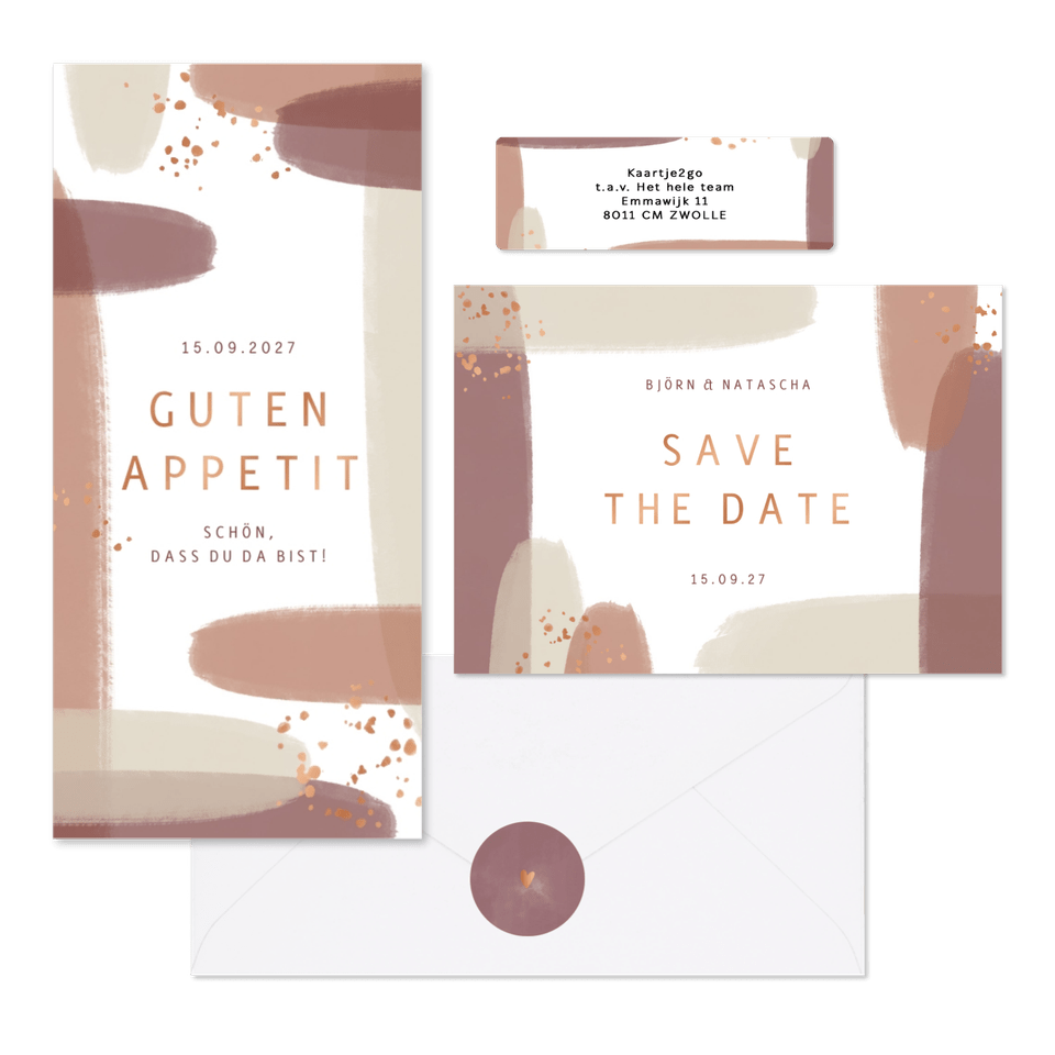 Hochzeitskartenset Kupfer Pinselstriche 