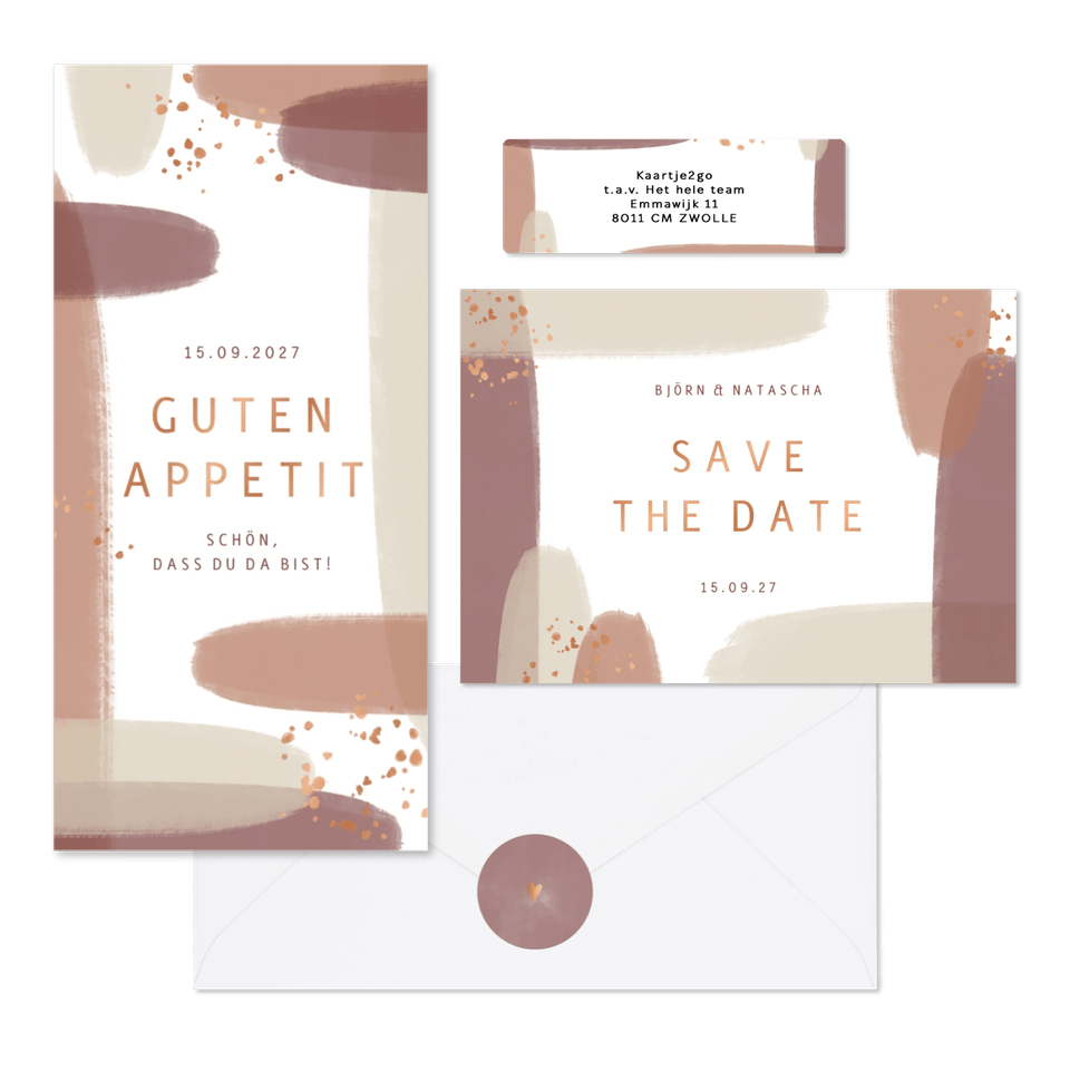 Hochzeitskartenset Kupfer Pinselstriche