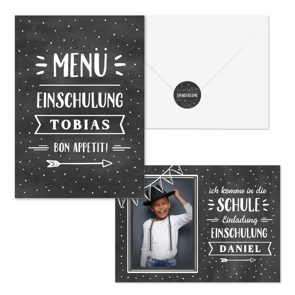 Einschulung - Kreidetafel schwarzweiss