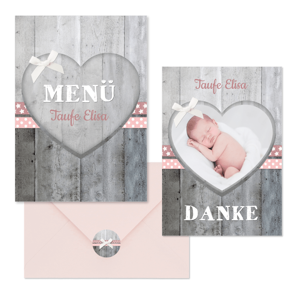 Taufe - Holzlook rosa