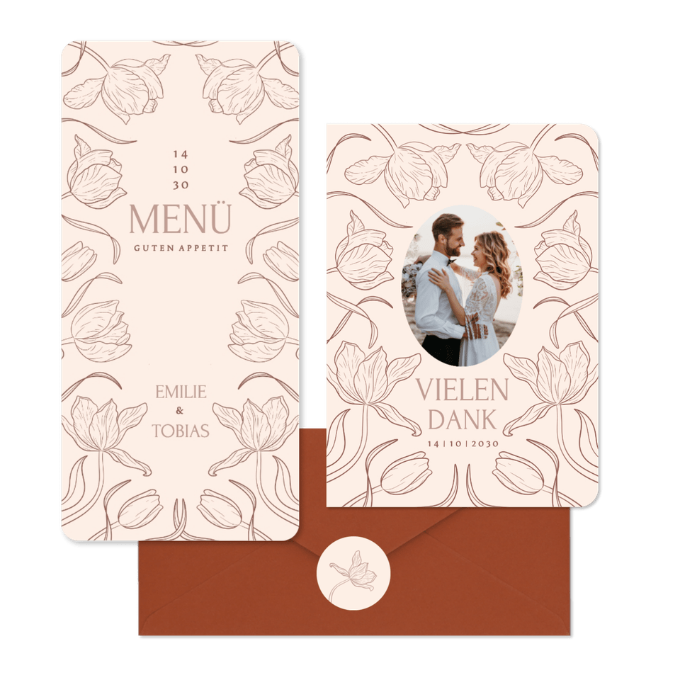 Hochzeit - Tulpen Linienzeichnung auf Beige