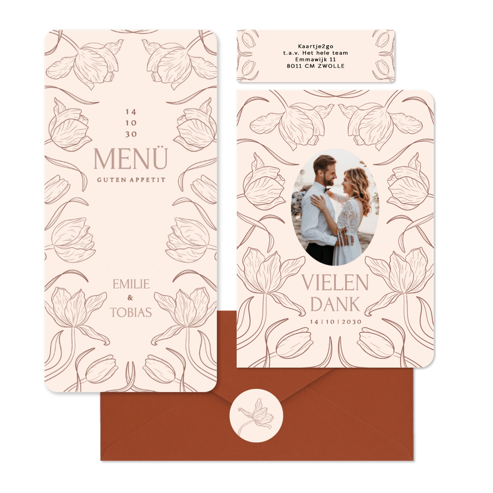 Hochzeit - Tulpen Linienzeichnung auf Beige