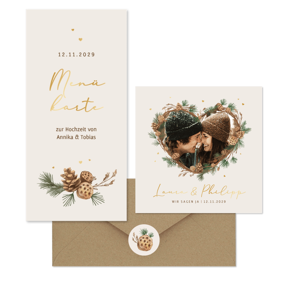 Hochzeit - Tannenzweige Herz Rahmen zur Winterhochzeit