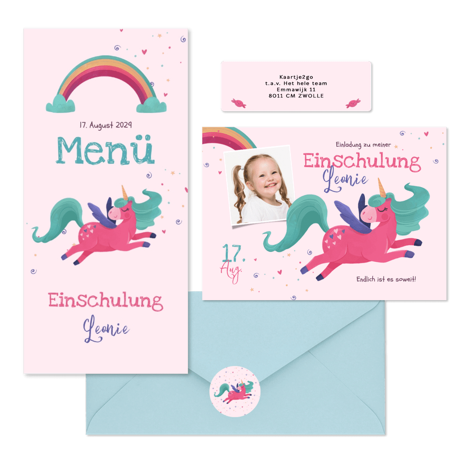 Einschulung - Pinkes Einhorn & Regenbogen
